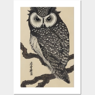 Japanese owl ukiyo e art Posters and Art